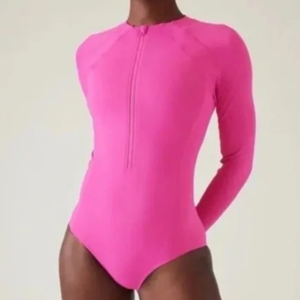 Athleta Dun Shield One Piece Swimsuit Rashguard in Pink